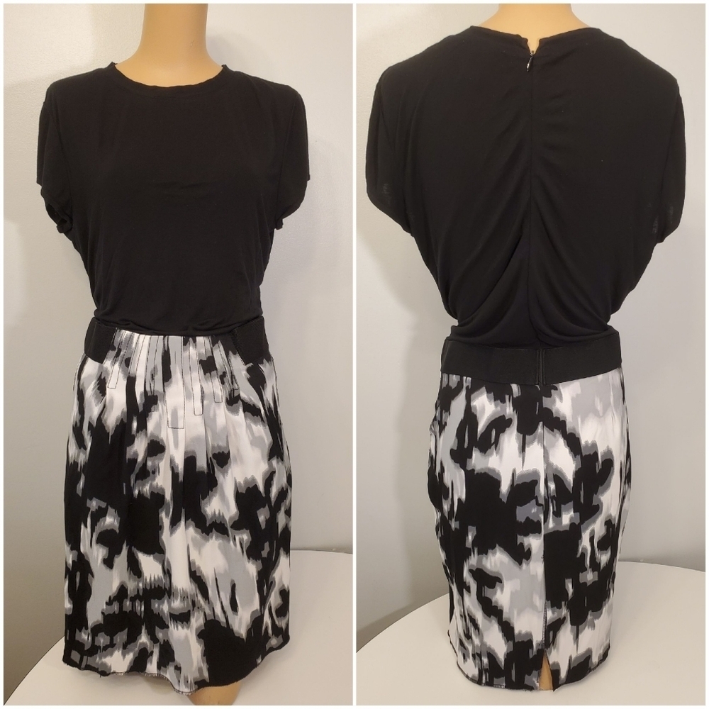 Cache Black, Grey and White Dress w/built in belt
